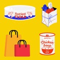 Fast food packets with shopping bags illustration