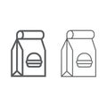Fast Food paper package line and thin icon, service and food, food order sign, vector graphics, a linear icon on a white Royalty Free Stock Photo