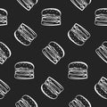 Fast food pattern with burgers on black background