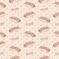 Fast food pattern with hot dog. Hand draw retro illustration. Vintage design. Royalty Free Stock Photo