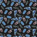 Fast food pattern on striped black backgrounde