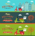 Fast food and pizza delivery banners set flat illustration Royalty Free Stock Photo