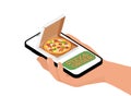 Fast food pizza delivery online service. Flat isometric vector illustration Royalty Free Stock Photo