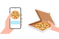 Fast food pizza delivery online service. Flat isometric vector illustration Royalty Free Stock Photo