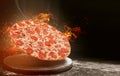 Fast food pizza on fire. high quality fast food concept