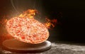 Fast food pizza on fire. high quality fast food concept