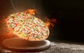 Fast food pizza on fire. high quality fast food concept