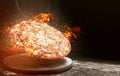 Fast food pizza on fire. high quality fast food concept