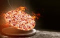 Fast food pizza on fire. high quality fast food concept