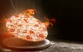 Fast food pizza on fire. high quality fast food concept