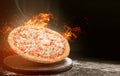 Fast food pizza on fire. high quality fast food concept