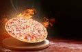 Fast food pizza on fire. high quality fast food concept