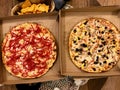 Fast Food Pizza Funghi / Fungi And Hawaiian Pizza With Pineapple In Box