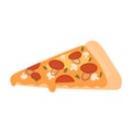 Fast food pizza slice, tasty fastfood snack, piece of pizza side view, junk food menu