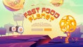 Fast food planet cartoon landing page with pizza Royalty Free Stock Photo