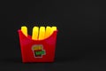 Fast food. plastic french fries on a black background