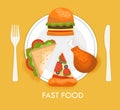 Fast food poster concept on yellow background