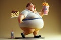 fast food problem of being overweight. Improper diet, junk food, unhealthy habits. Overweight problem, fat people, big