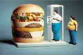 fast food problem of being overweight. Improper diet, junk food, unhealthy habits. Overweight problem, fat people, big