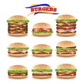 Fast Food Realistic Burger Vector. Set Beautiful Realistic Icons Of Fast Food