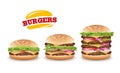 Fast Food Realistic Burger Vector. Set Hamburger Fast Food Sandwich Emblem Realistic Isolated On White Background Illustration