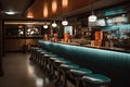 fast food restaurant with dimly lit interiors and retro design, bringing back the nostalgia of classic 1950s diners