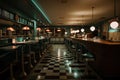 fast food restaurant with dimly lit interiors and retro design, bringing back the nostalgia of classic 1950s diners