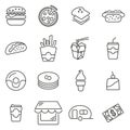 Fast Food Restaurant or Fast Food Stand Icons Thin Line Vector Illustration Set