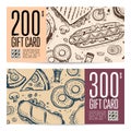 Fast food restaurant gift card set in retro style