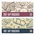 Fast food restaurant gift voucher set