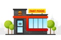 A Fast-Food restaurant. Order on a tray. Business building. Vector illustration. Royalty Free Stock Photo