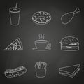 Fast food restaurant outline icons on black board Royalty Free Stock Photo