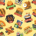 Fast food restaurant product seamless pattern background meal hamburger