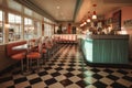 fast food restaurant with retro interior, featuring iconic 50s diner design elements Royalty Free Stock Photo