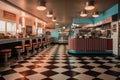 fast food restaurant with retro interior, featuring iconic 50s diner design elements Royalty Free Stock Photo