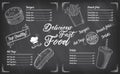 Fast food restaurant vector menu on a chalkboard background