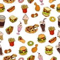 Fast food. Seamless background. Vector fast food pattern