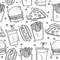 Fast food seamless doodle pattern Royalty Free Stock Photo