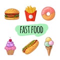 Fast food. Set of cartoon vector icons.