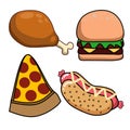 Fast food set, cute vector with flat and line design Royalty Free Stock Photo