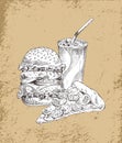 Fast Food Hamburger and Drink Vector Illustration Royalty Free Stock Photo