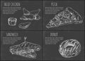 Fast food set hand drawn vector monochrome sketch Royalty Free Stock Photo