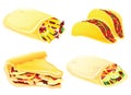 Fast food set. Taco, burrito, pie and kebab