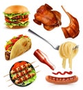 Fast food, set vector icons Royalty Free Stock Photo