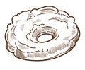 Fast food snack, onion ring isolated sketch