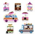 Fast food street asian vector business service travel illustration on outdoor isolated on white. Street market places.