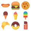 Fast food and sweets flat icons set