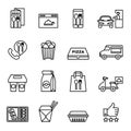 Fast food, Take away, Package icons for delivery.