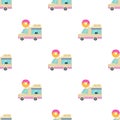 Fast food trailer with donut pattern seamless vector Royalty Free Stock Photo