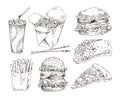Fast Food Types Monochrome Icon Promo Set Vector